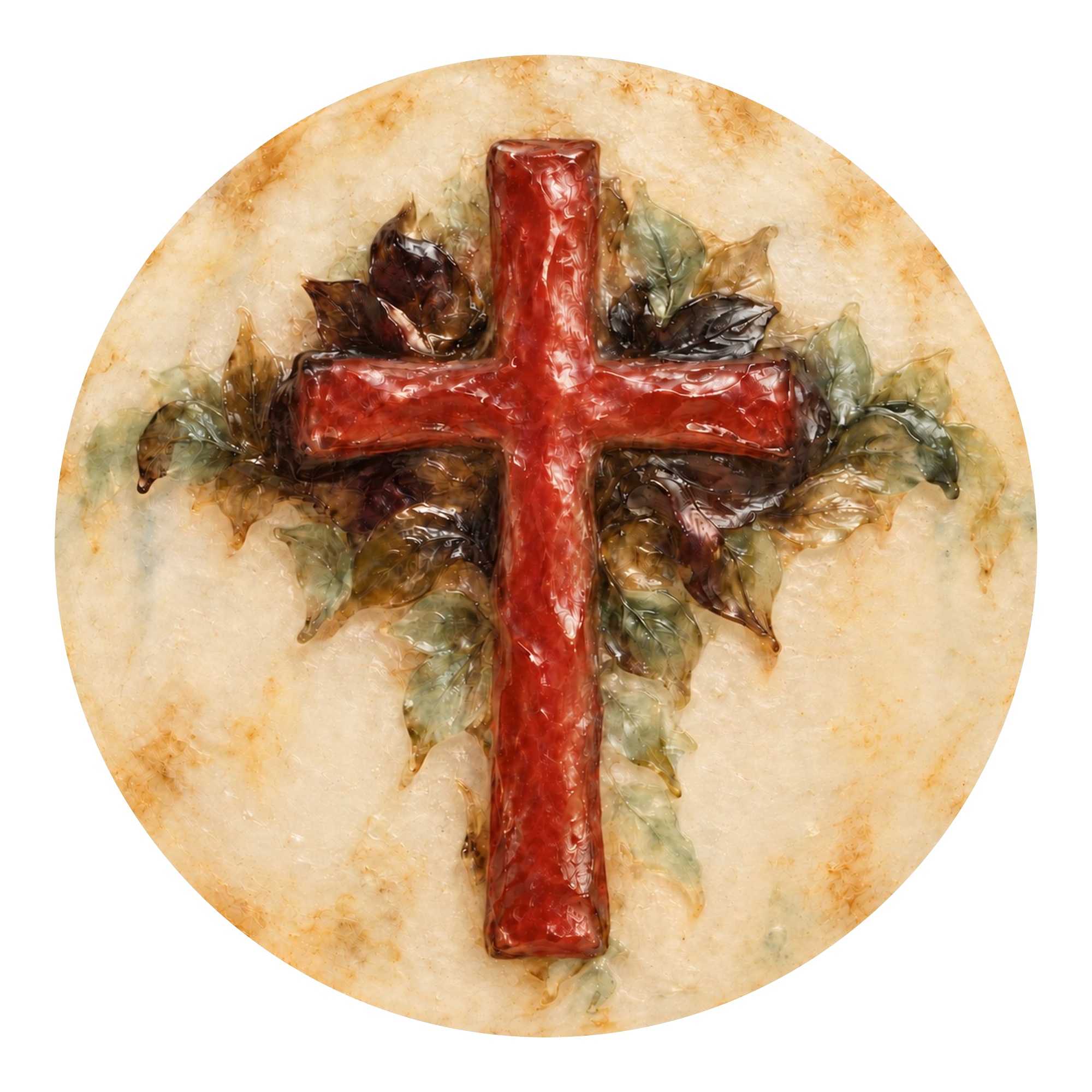 Molded Glass Cross — round printed wall hanging